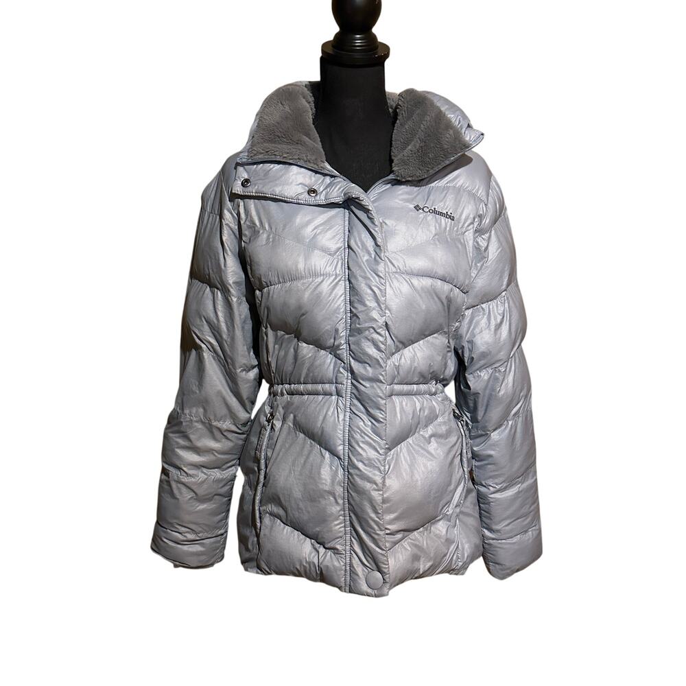 Columbia Light Blue Hooded Puffer Jacket Coat Soft Lining Women Medium
